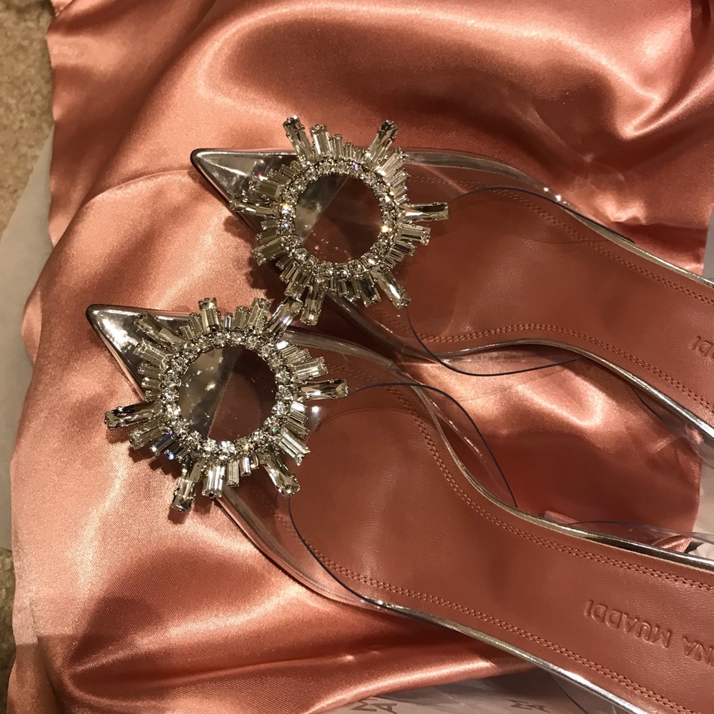 Brand New 100% authentic Clear Belgum Amina Muaddi heels